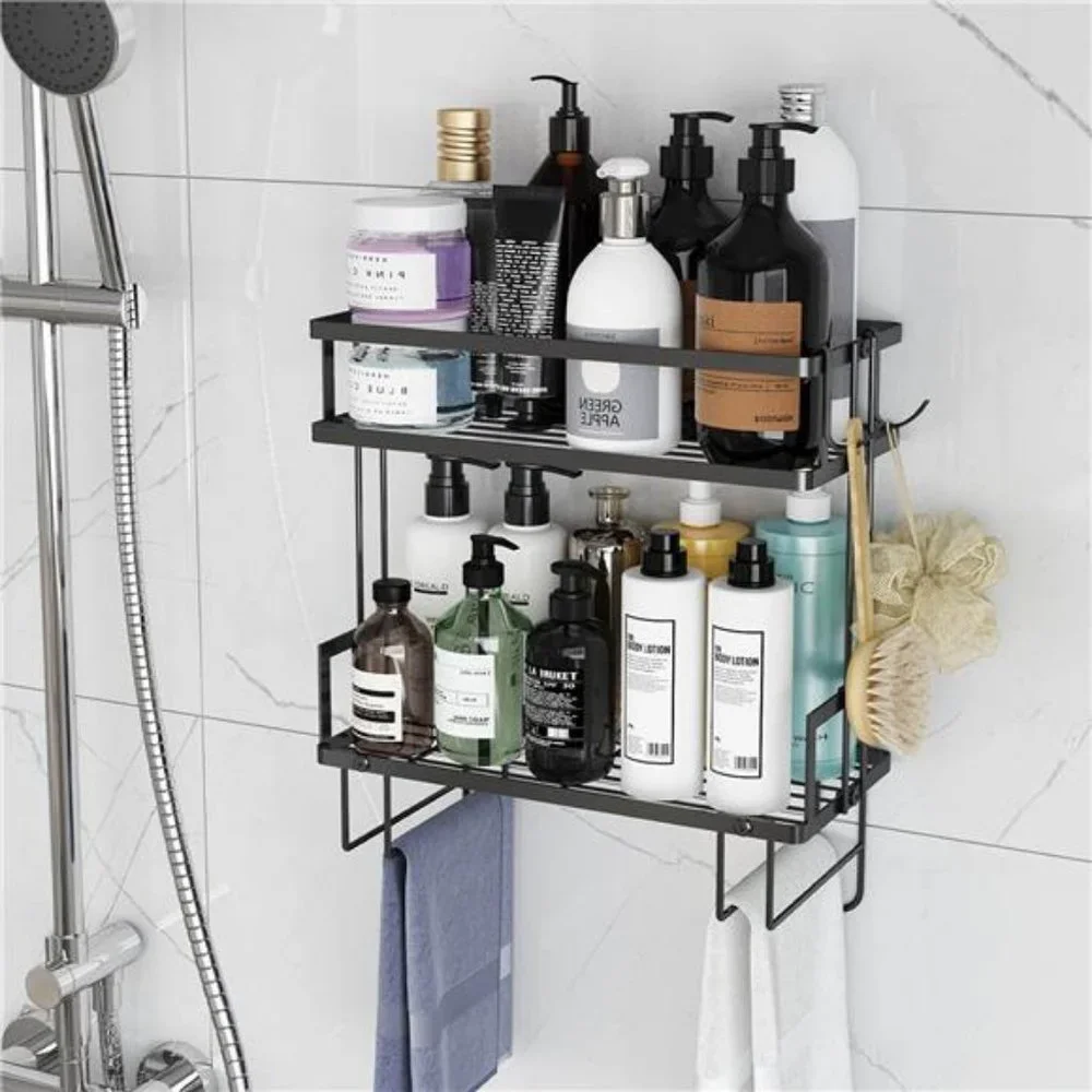 2-Tier Bathroom Organizer Shelves, Multifunctional Toilet Rack  (Black)